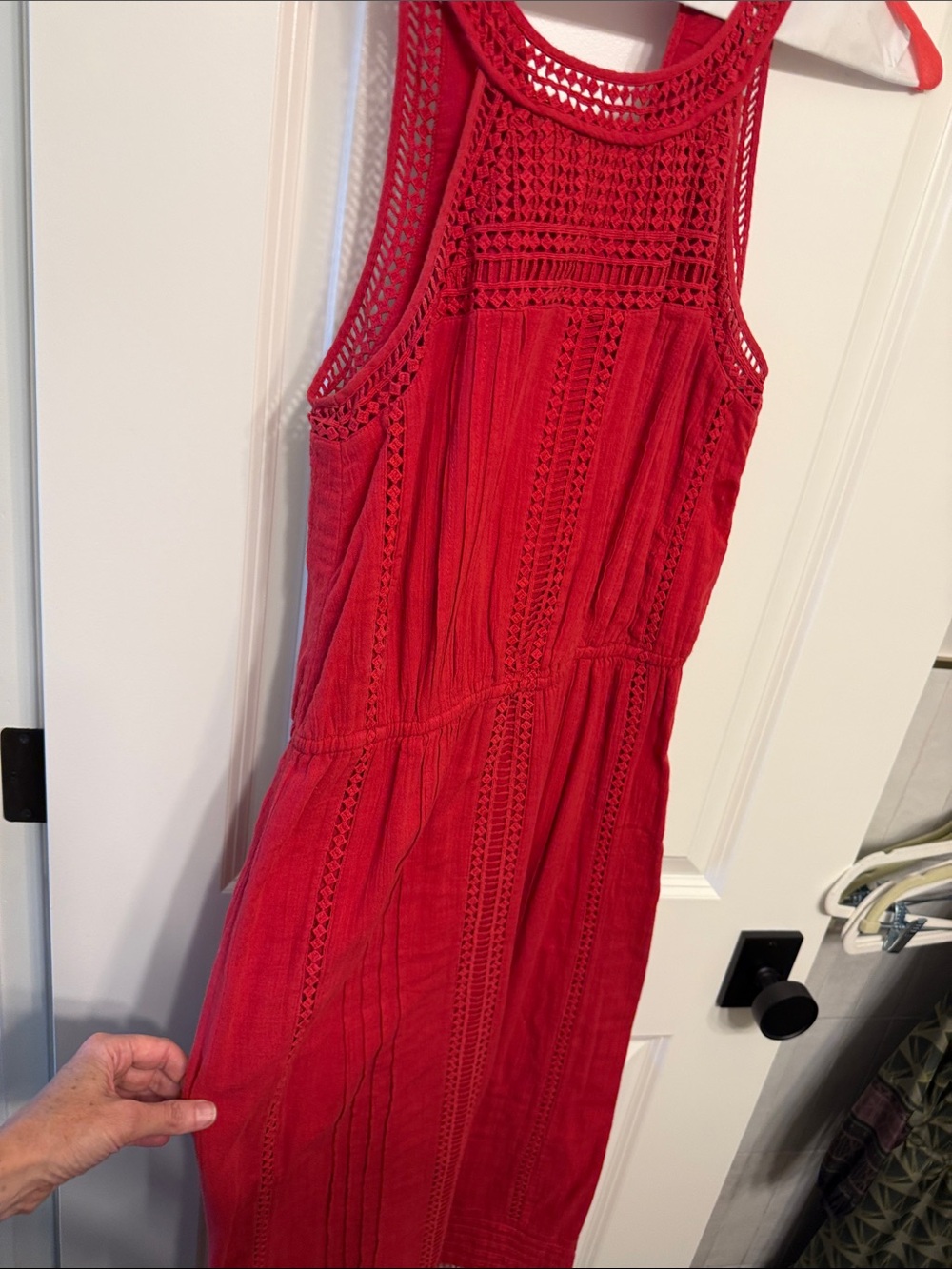 Joie Red Crochet-Trim Midi Dress